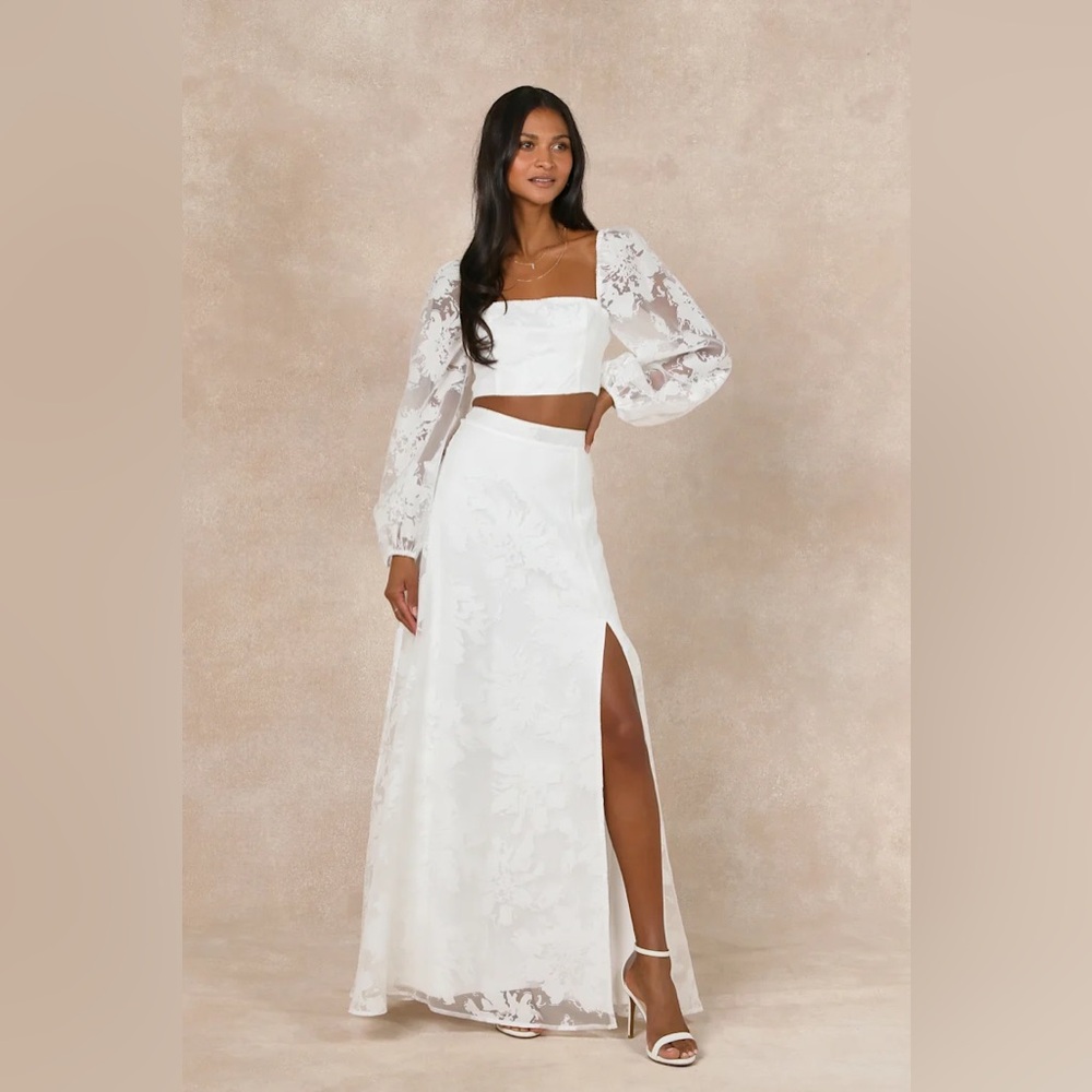 White Floral Burnout Two-Piece Maxi Dress